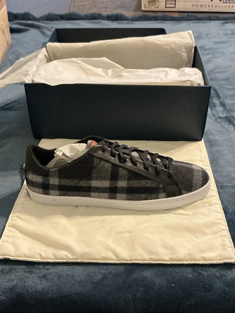 Cole Haan Black and Gray Plaid Leather-Trim Sneakers